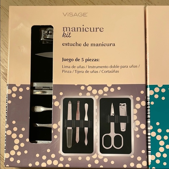 Lot of 2 Visage Manicure Set Black and Teal hard clam shell case Compact Design - Picture 3 of 10